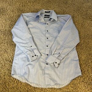 Claiborne Men’s Dress Shirt Blue with Black Pinstripes. Size Medium